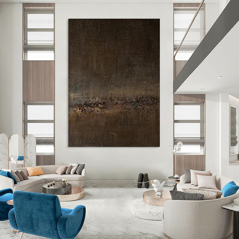 Dark Brown Textured Mystery Minimalist Abstract Painting On Canvas DS057