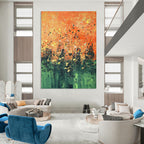 “Vibrant Orange and Green Abstract Splatter” - Abstract Expressionist Painting On Canvas PT1939