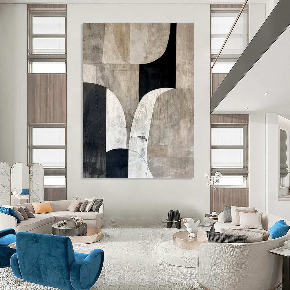 “Monochrome Geometric Abstract” - Minimalist Abstract Painting On Canvas PT1320