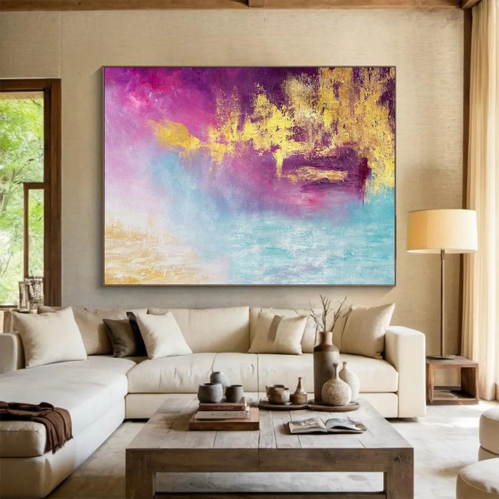 Purple, Gold & Blue Dreamy Abstract Painting On Canvas DKS015