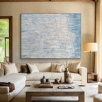 “Blue - White Linear Abstraction” - Blue, White Abstract Painting On Canvas PS0475