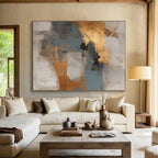 Gray, Gold & Blue Abstract Blocks "Skyward Harmony" Painting On Canvas PS0848