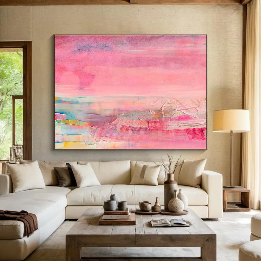 Pink - Dominant Layered Abstract Painting On Canvas DKS035