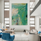 “Green - Yellow Abstract Textures” - Palette - Knife Abstract Painting On Canvas PT1270