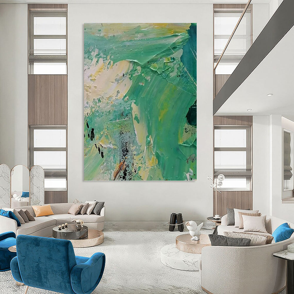 “Green - Yellow Abstract Textures” - Palette - Knife Abstract Painting On Canvas PT1270