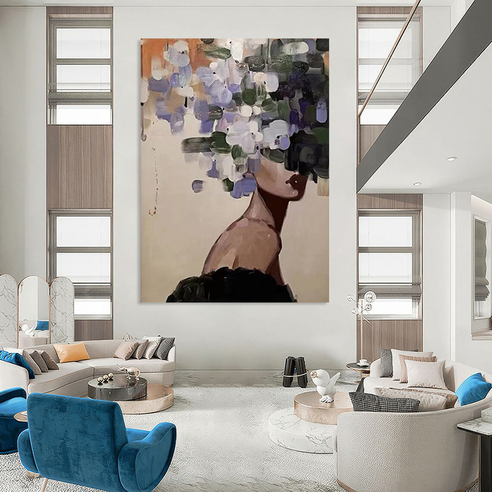 “Flower - Headed Figure” - Whimsical Figurative Painting On Canvas DS309