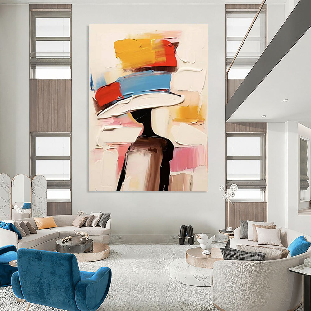 “Colorful Abstract Hat Figure” - Playful Fashion - Inspired Painting On Canvas DS324