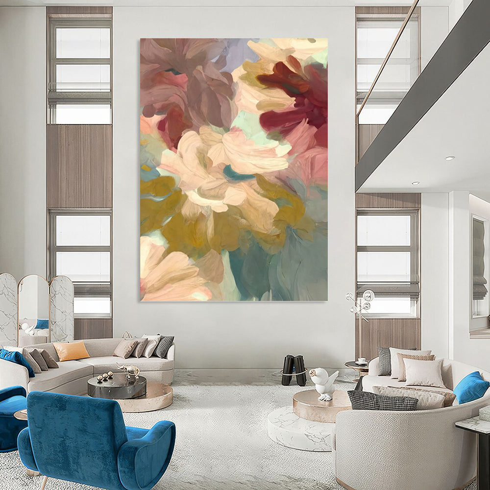“Pastel Flower Abstract” - Minimalist Floral Painting On Canvas PT1353