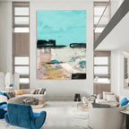 “Abstract Coastal Scene” - Turquoise Sky & Colorful Shoreline Painting On Canvas DS197