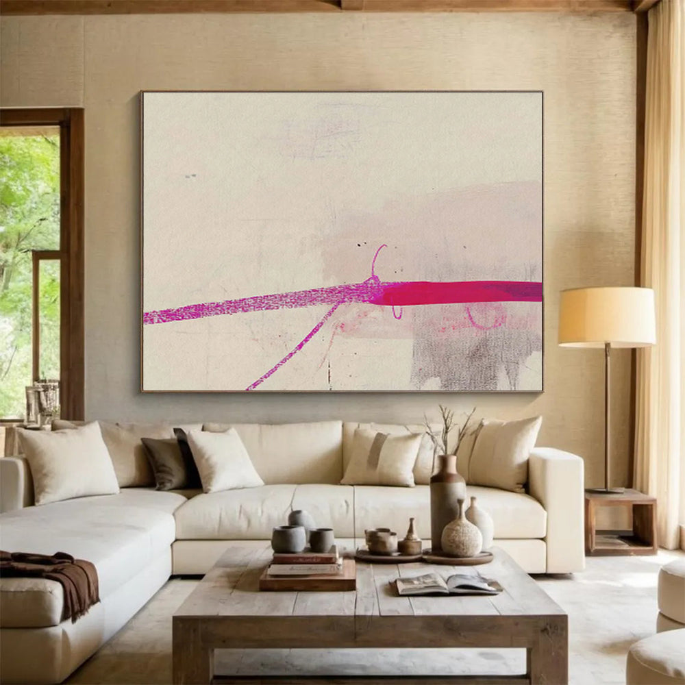 “Pink Line Minimalist” Abstract Painting On Canvas DKS279