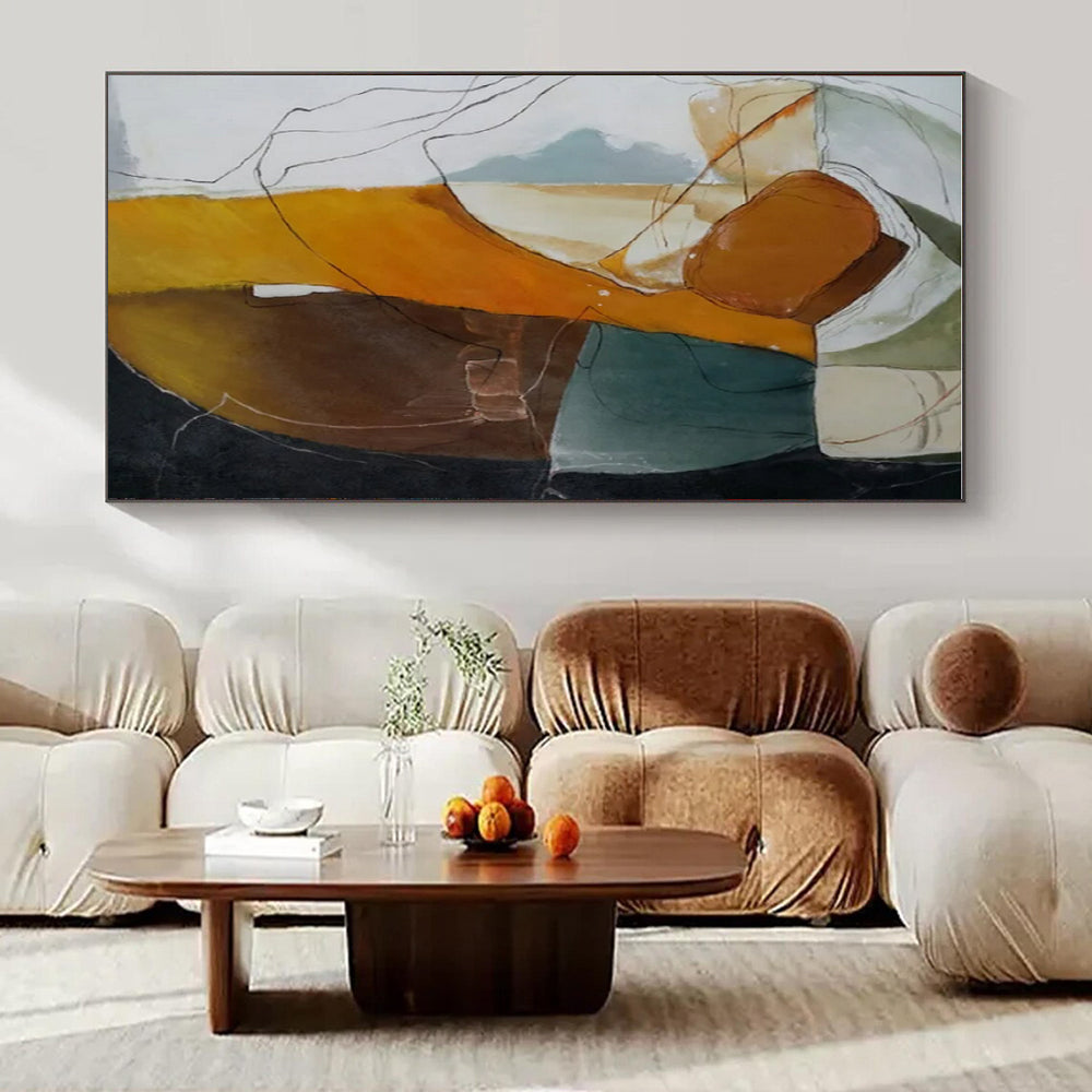 Orange, Green, Blue, White with Flowing Shapes "Colorful Fusion" Abstract Painting On Canvas PS1457