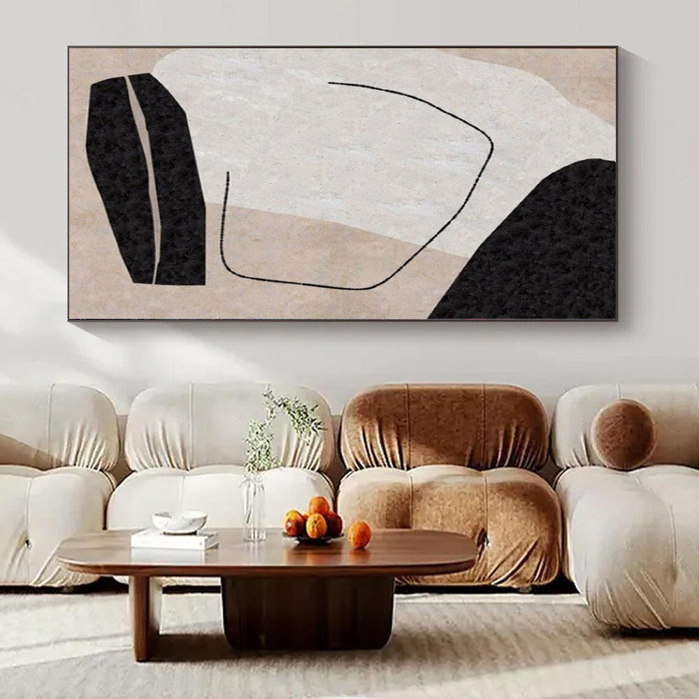 Black, White and Beige with Fragmented Lines "Broken Unity" Abstract Painting On Canvas PS1142