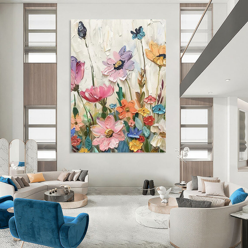 “Textured Colorful Wildflowers” - Impasto Floral Painting On Canvas PT2241