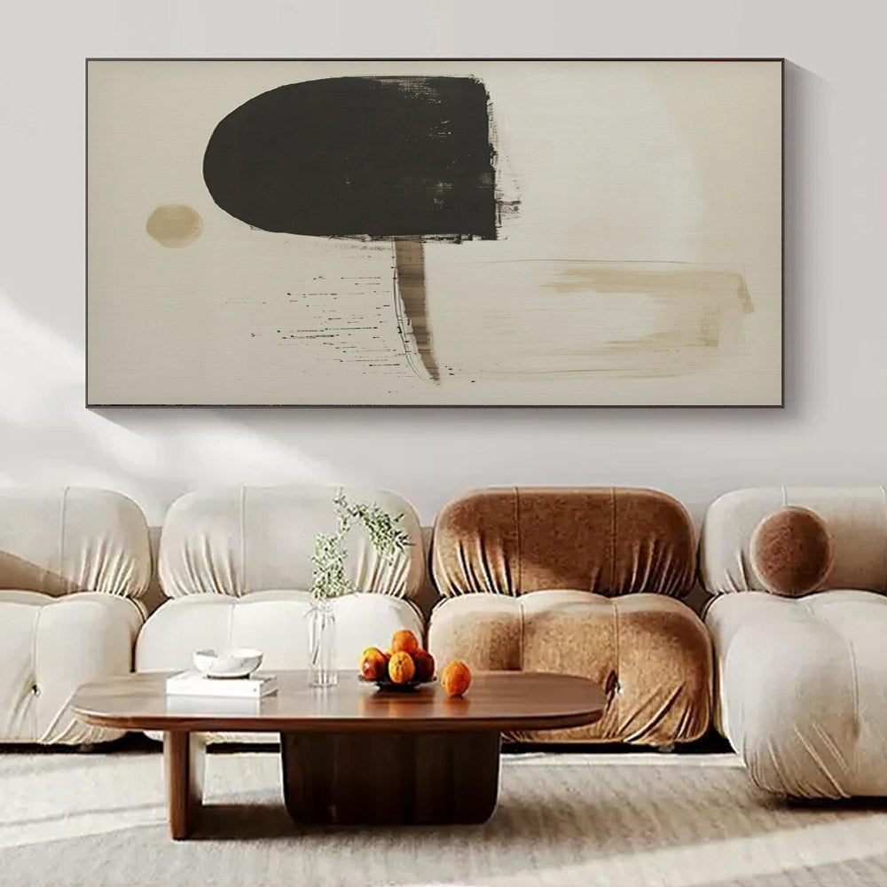 Beige and Black Abstract Shapes, "Neutral Forms" – Abstract Geometric Painting On Canvas PS0935