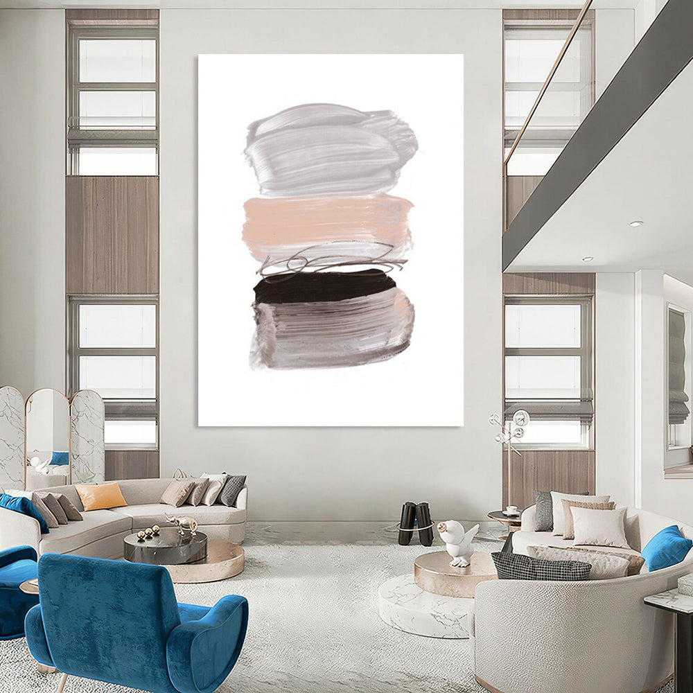 “Pastel Paint Strokes” - Soft Gray, Blush & Black Layers Painting On Canvas DS184