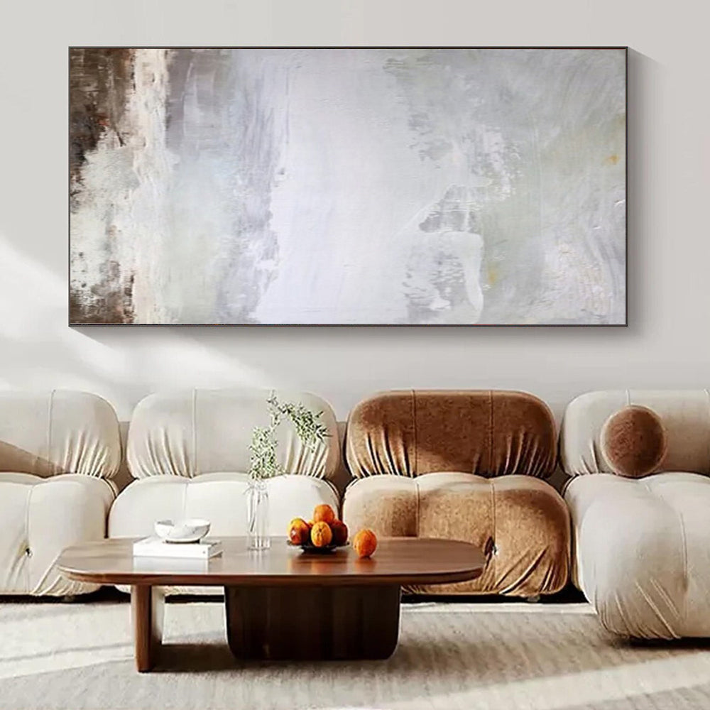 Gray, White and Brown with Soft Textures "Quiet Horizon" Abstract Landscape Painting On Canvas PS1149