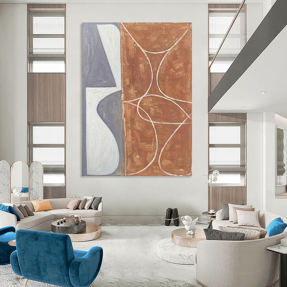 “Grey - White and Brown Curved Forms” - Geometric Abstract Painting On Canvas PT1138