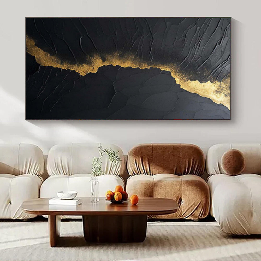 “Black - Gold Textured Abstract” - Luxe Abstract Painting On Canvas PS0167