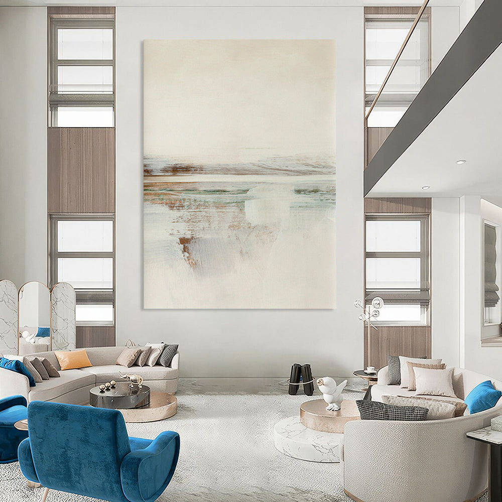 “Soft Tones Abstract Horizon” - Beige, Gray & Subtle Color Hints Painting On Canvas DS225
