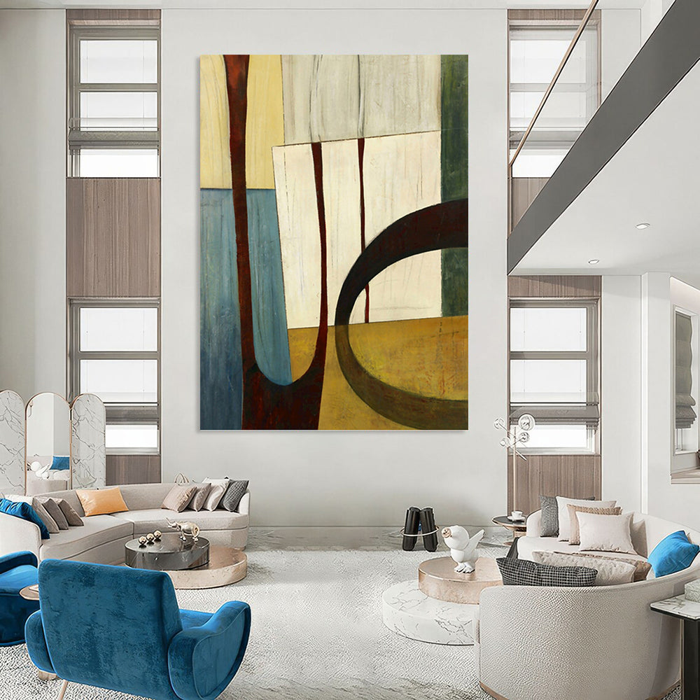 “Geometric Shapes: Earthy Tones Abstract” - Minimalist Cubist - Inspired Art On Canvas PT0949