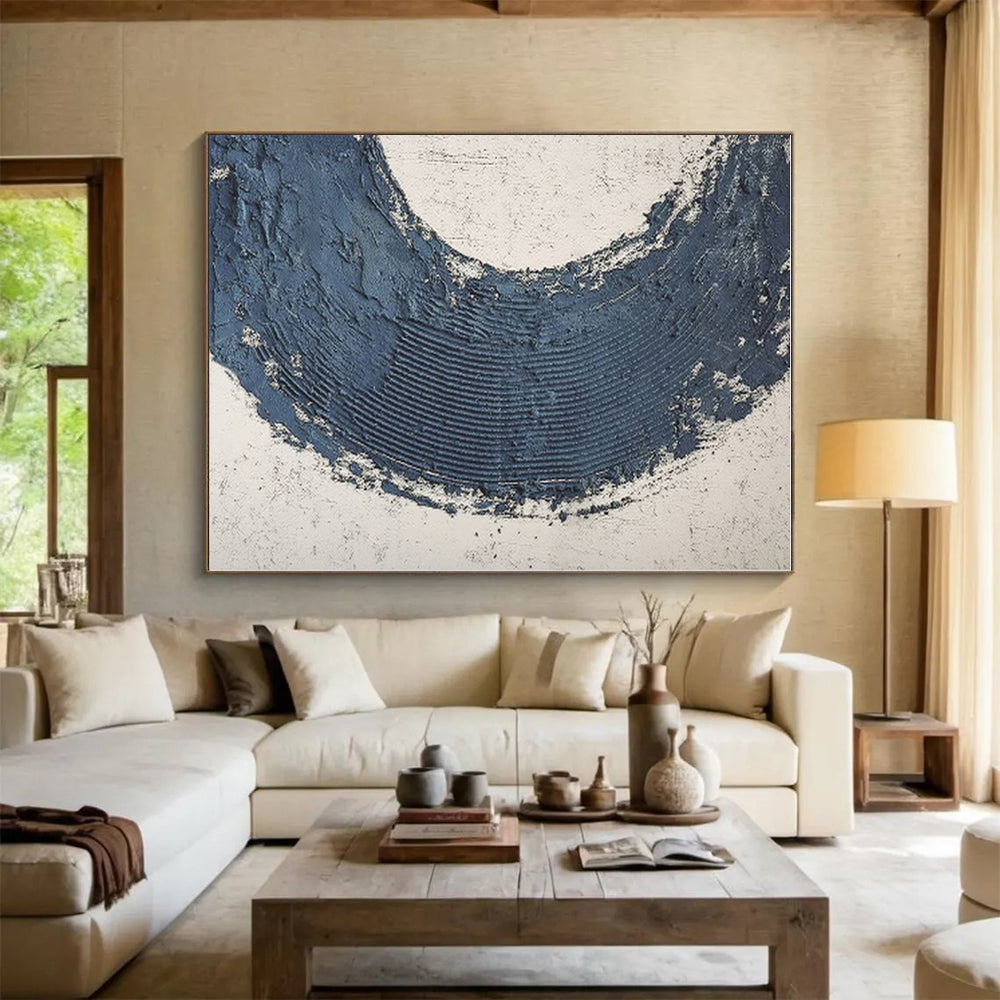 “Textured Blue Crescent” - Textured Abstract Painting On Canvas PS0427