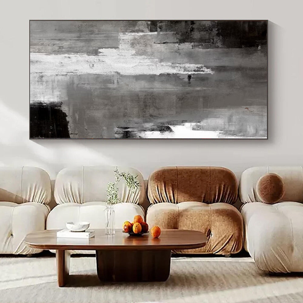 Gray, Black and White with Textured Layers "Urban Shadow" Abstract Painting On Canvas PS1124