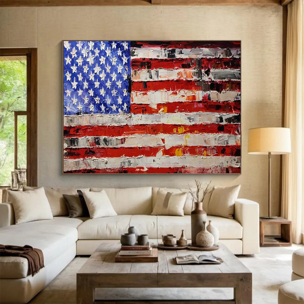 “Textured American Flag” - Impasto Patriotic - Painting On Canvas PT1735
