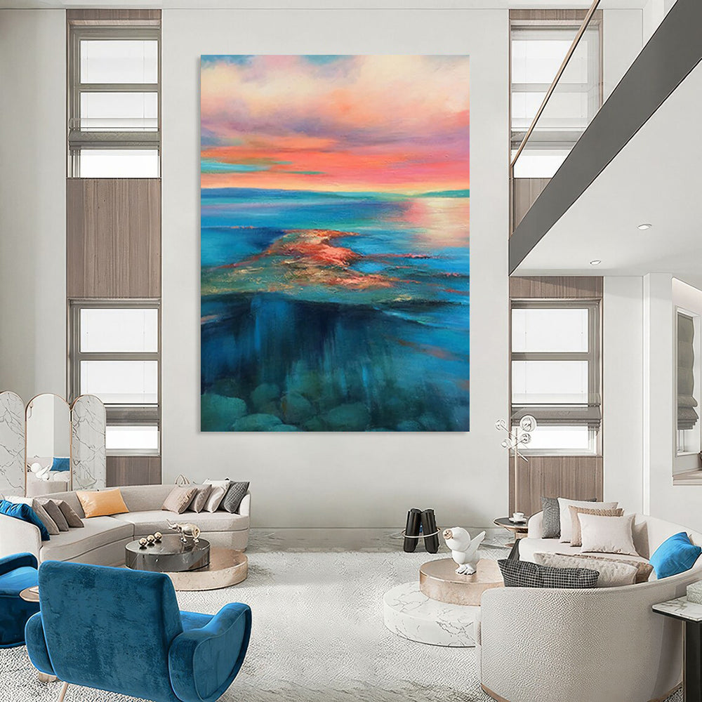 “Colorful Sunset Seascape” - Expressionist Landscape Painting On Canvas DS018