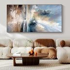 Blue, White, Gray with Beach Scene "Beach Serenity" Impressionist Painting On Canvas PS1329