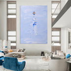 “Blue and White Figure on Wave” - Surreal Sea Adventure Painting On Canvas DS327