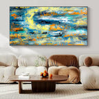 Blue, Yellow, and Orange Dynamic Mix - Energetic Abstract Brushstrokes Painting On Canvas PS1232