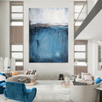 “Blue and White Abstract Horizon” - Minimalist, Serene - Styled Painting On Canvas PT1558
