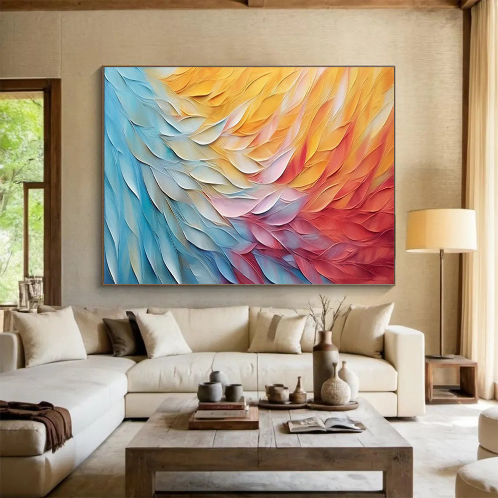 “Color - Blended Feather Waves” - Textured Abstract Painting On Canvas PT201