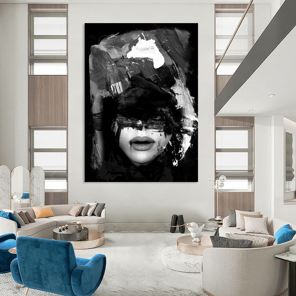 “Black & White Abstract Portrait” - Expressive Brushstrokes on a Face Painting On Canvas DS232