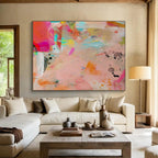 Pink - Toned Abstract with Splashes Painting On Canvas DKS079