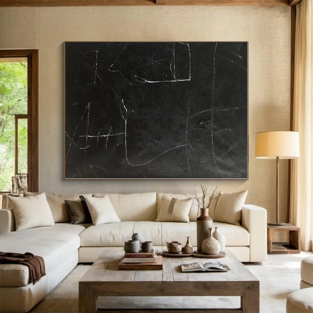 “Black - White Minimalist Lines” - Black, White Abstract Painting On Canvas PS0460