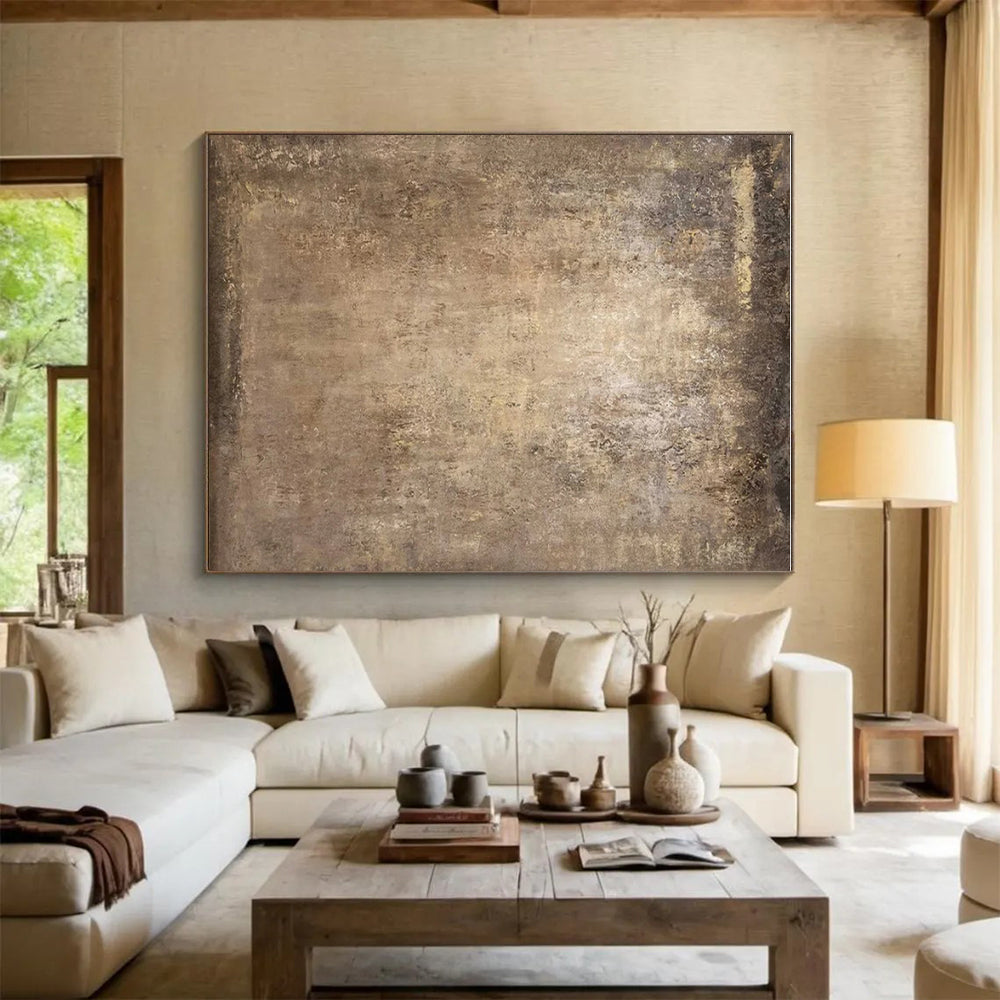 “Rustic Brown Texture” - Brown, Beige, Gray Abstract Textured Painting On Canvas PS0647