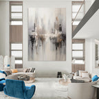 “City Haze” - Monochromatic Urban Silhouettes Painting On Canvas DS122