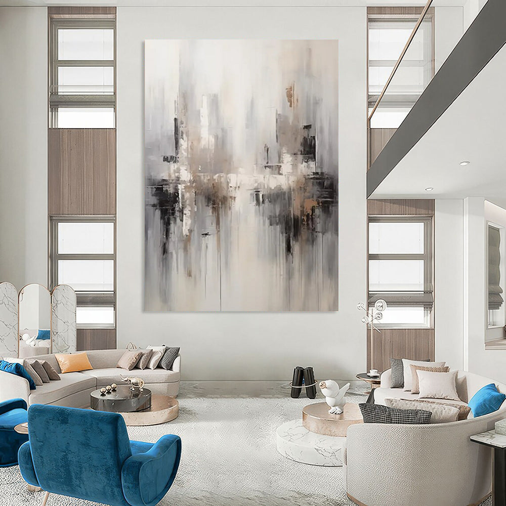 “City Haze” - Monochromatic Urban Silhouettes Painting On Canvas DS122