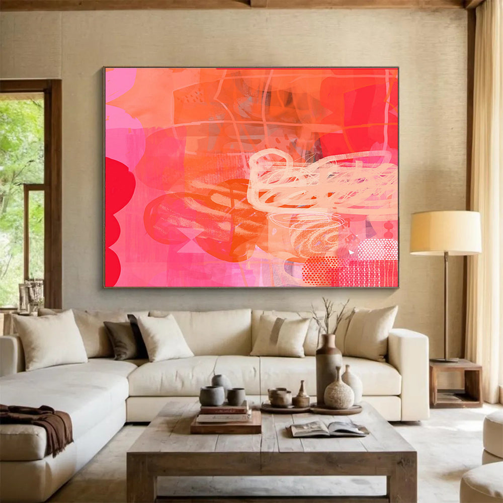 Pink and Orange Abstract Painting On Canvas DKS067