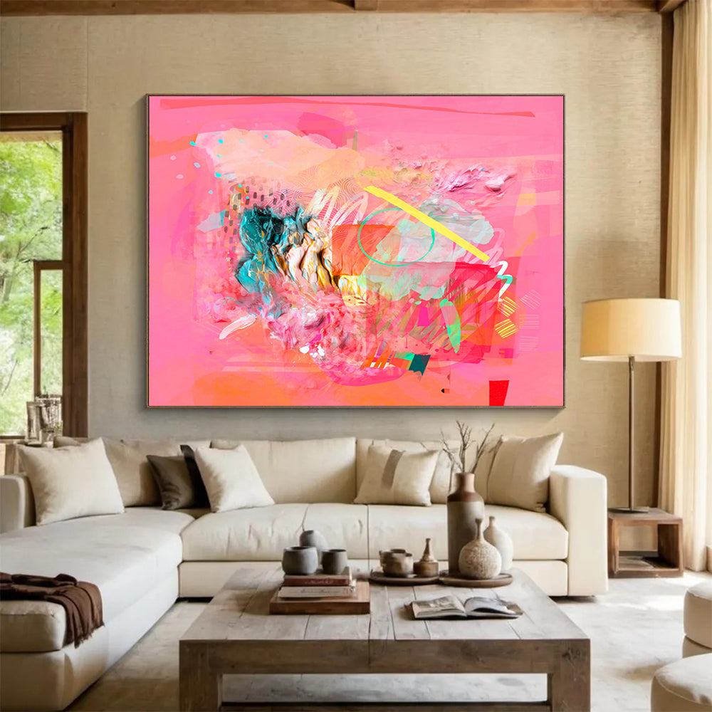 Pink - Dominant Mixed Media Abstract Painting On Canvas DKS028