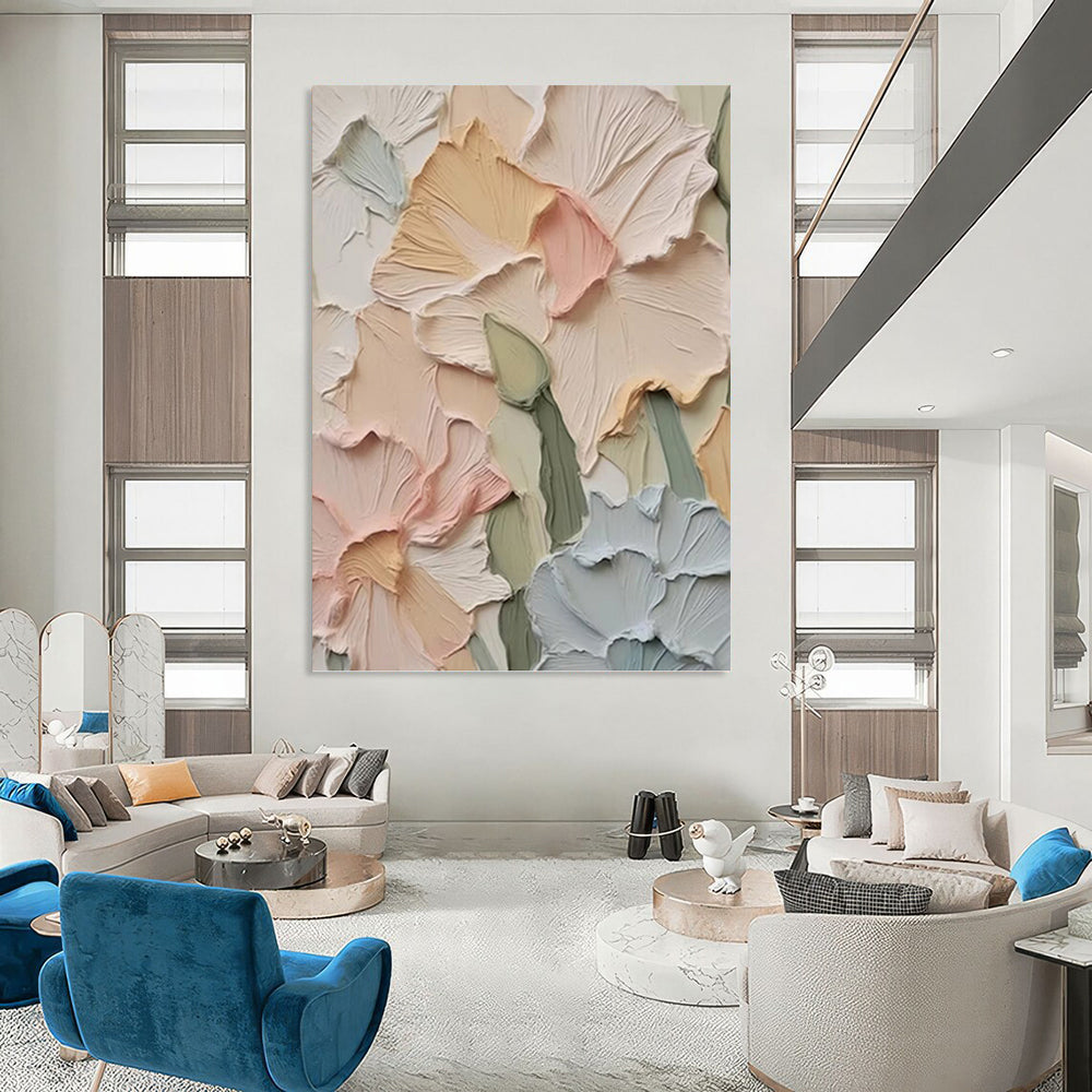 “Pastel Floral Relief” - Realist - Inspired Floral Painting On Canvas PT1393