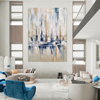 “Cityscape in Blue - Beige Abstract” - Urban Abstract Painting On Canvas PT1959