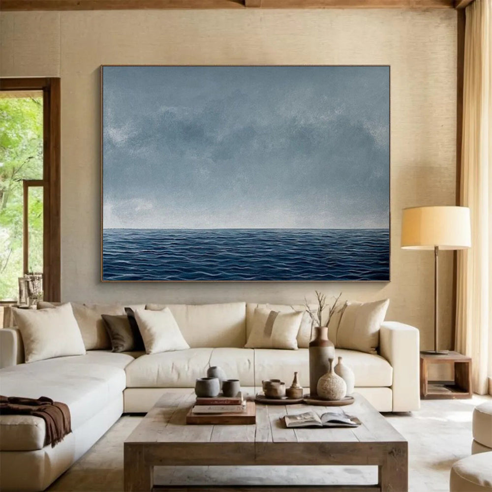 “Blue - Gray Serene Ocean” - Smooth Gradients “Infinite Tide” Painting On Canvas PT1668