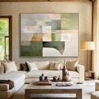 “Green - Gray Geometric Blocks” - Green, Gray Abstract Geometric Painting On Canvas PS0394