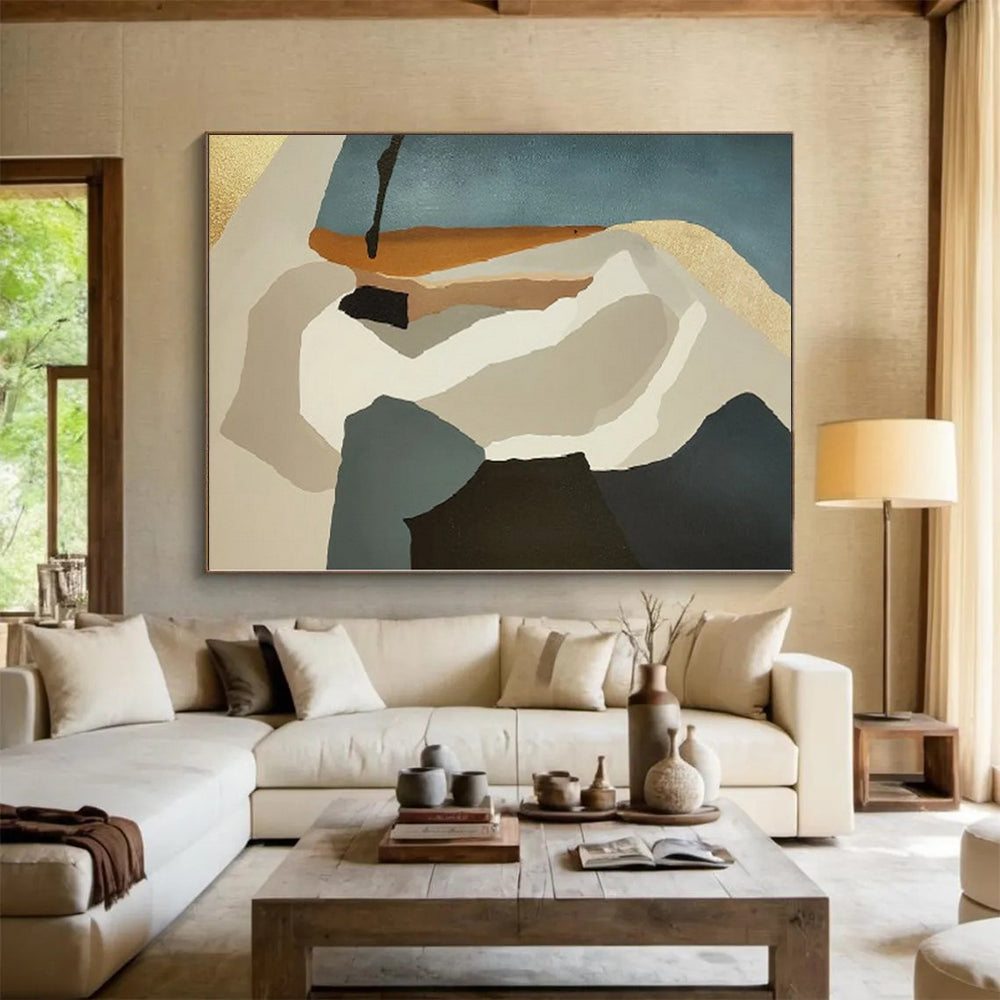 “Colorful Abstract Shapes with Gold Accents” - Modern Abstract Painting On Canvas PS0277