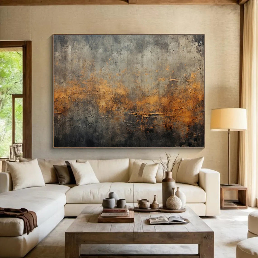 Gray and Orange Textured Abstract - Industrial - inspired Abstract Painting On Canvas DKS369