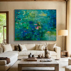 Teal Abstract Landscape Painting On Canvas DKS037