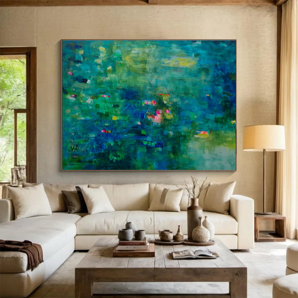 Teal Abstract Landscape Painting On Canvas DKS037