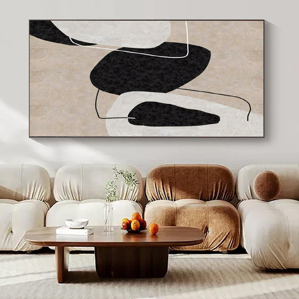 Beige, Black and White with Organic Shapes and Lines "Natural Connection" Abstract Painting On Canvas PS1152